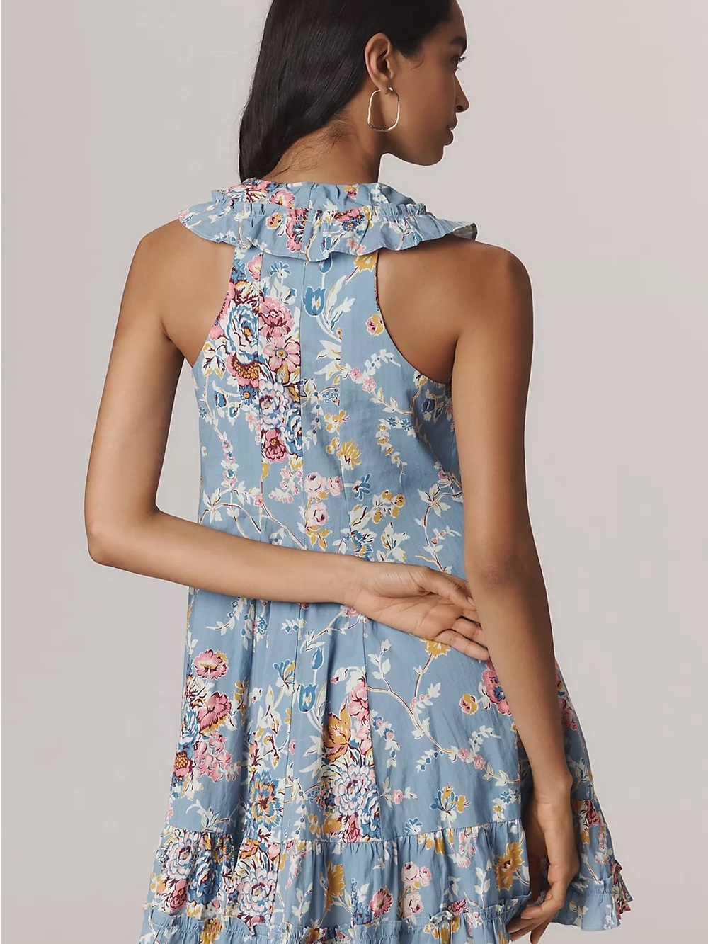 Nwot Ruffled Floral Mini Dress in Light Blue - Picture 6 of 8